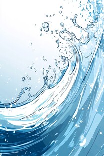 蓝色动感水花波浪插画