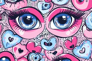 梦幻大眼与爱心图案插画