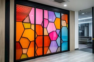 彩色几何图案玻璃推拉门