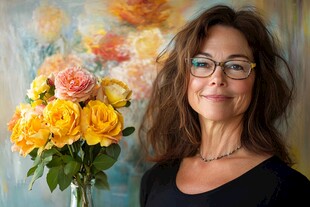 手持花束的优雅女士