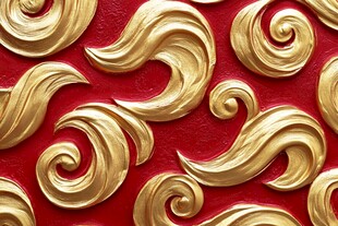 红底金色精美卷纹图案