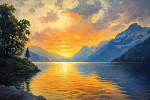 湖畔壮丽日落美景