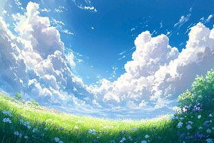 梦幻绿野上的蔚蓝天空