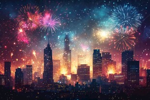 城市夜空烟花绚烂美景