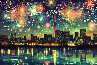 城市烟花夜景绚丽时刻