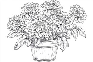 盆栽菊花素描图