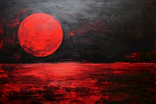 血月映海 神秘夜之景