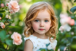 花丛中的金发萌娃