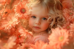 花丛中的金发萌娃