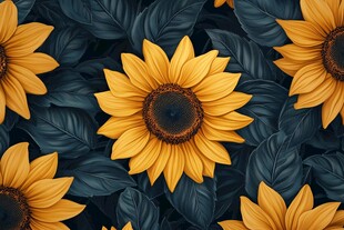 向日葵与深绿叶的精美图案
