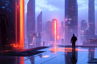 未来都市中的孤独身影