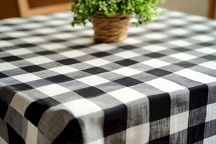 黑白格子桌布上的绿植