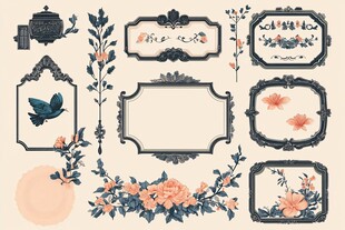 复古花卉装饰边框插画素材