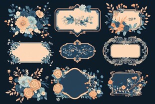 复古花卉装饰边框设计元素