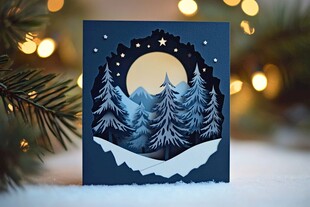 冬日森林月夜剪纸艺术