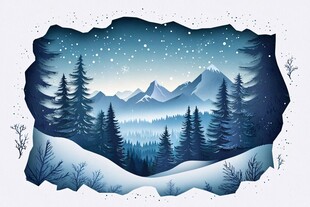 冬日山林雪景梦幻插画