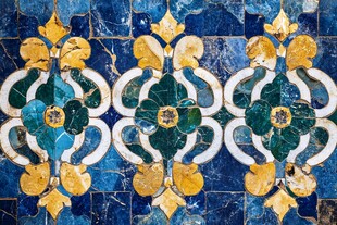 复古蓝黄花纹瓷砖图案