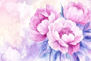 水彩绘就的娇艳粉色芍药花