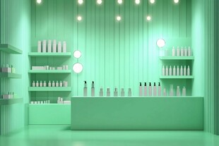 清新绿调美妆产品展示空间