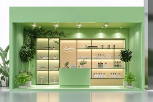 清新绿植风美妆产品展示柜