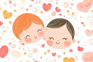 可爱孩童与爱心梦幻插画