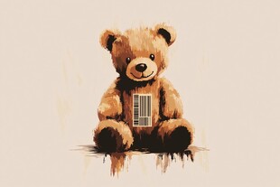 带条形码的棕色泰迪熊