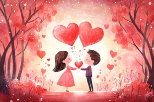 浪漫森林中的情侣爱心互动