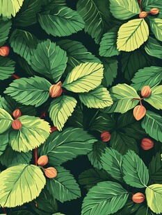 榛果绿叶图案插画