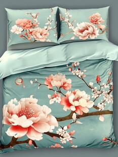 中式花卉图案床上用品套装