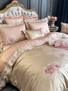 奢华粉色刺绣欧式床品套装