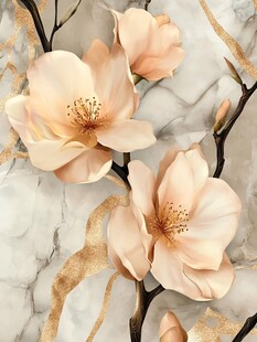 玉兰花绽于大理石背景中