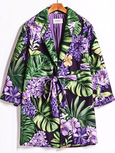 紫花绿叶印花和服式外套