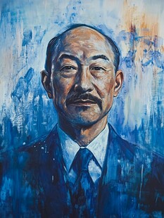 蓝色调人物肖像油画