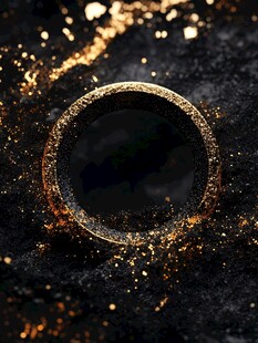金色戒指闪耀于黑色背景