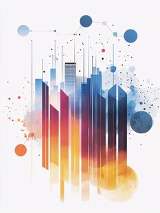 未来都市水彩抽象艺术图景