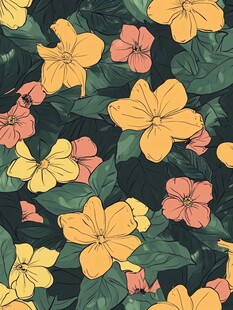 花卉绿叶无缝图案背景