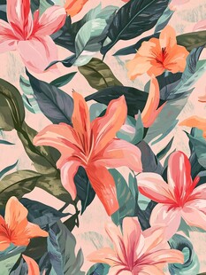 粉色花卉绿叶图案背景