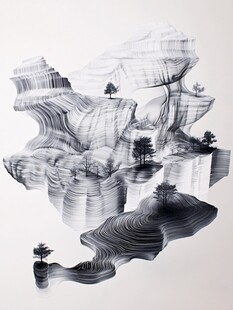 黑白水墨风悬浮山水景观