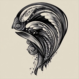 黑白抽象鱼形艺术图案