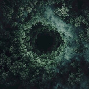 神秘森林中的深邃黑洞