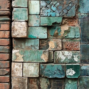 复古斑驳砖墙纹理特写