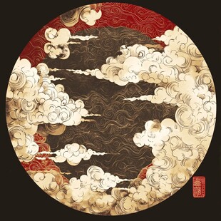中式古典云纹圆形装饰画