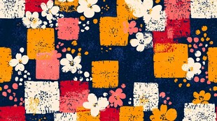 多彩方块花卉图案背景
