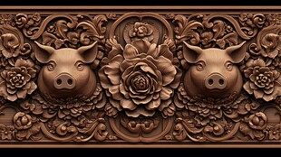 双猪雕花图 尽显中式韵味