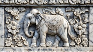 大象花卉石雕艺术图案