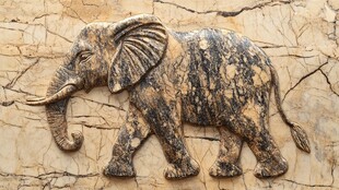 石雕大象 纹理古朴韵味足