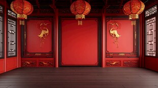 中式红墙灯笼古风场景