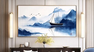 中式山水挂画 帆船意境美