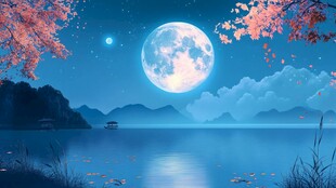 月夜湖畔美景