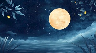月夜湖畔梦幻自然景象
